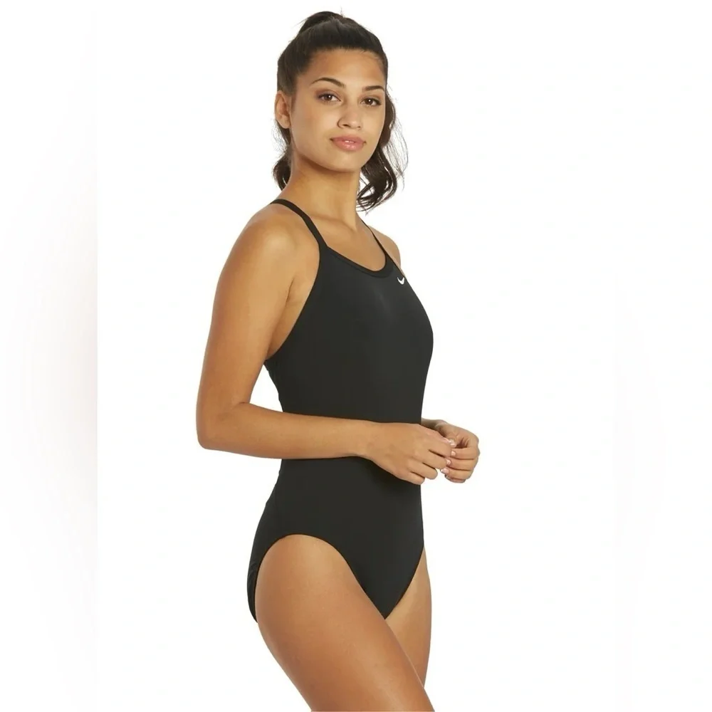Nike HydraStrong Solid Poly Racer Back One Piece Swimsuit Black 45039
